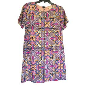 Everly Women's Pink Geometric Multicolored Short Sleeve Mod Mini Shift Dress Med